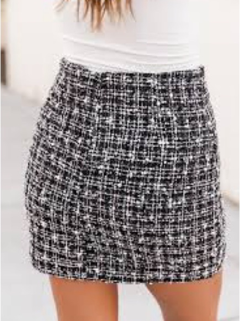 LOFT Black & White Tweed Mini Skirt